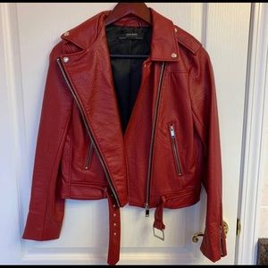 SOLD Zara Red Leather Jacket with Zippers